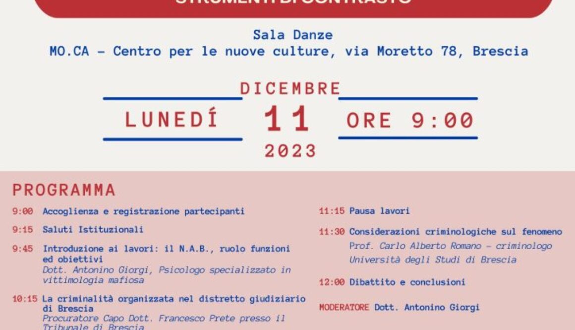 Locandina Brescia Antimafia 11.12.2023 - progetti mosaico